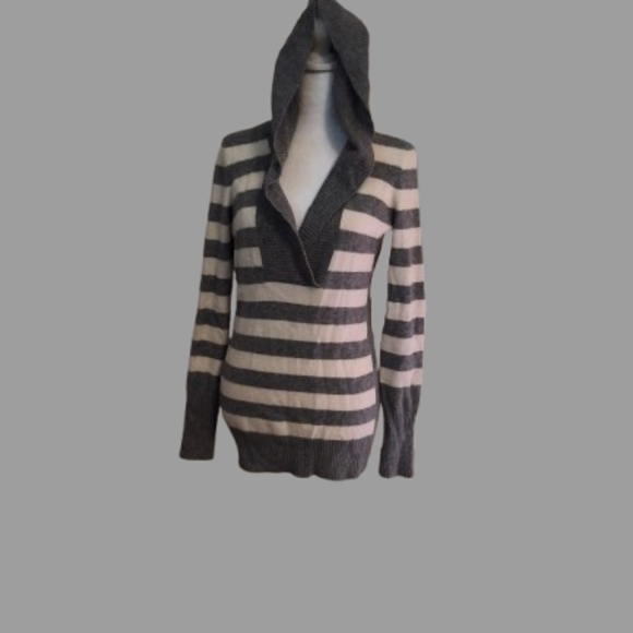 Joie 100% Cashmere, Gray/ White Striped Sweater, w/ Hood, Sz  S Quite Luxury - Picture 1 of 9